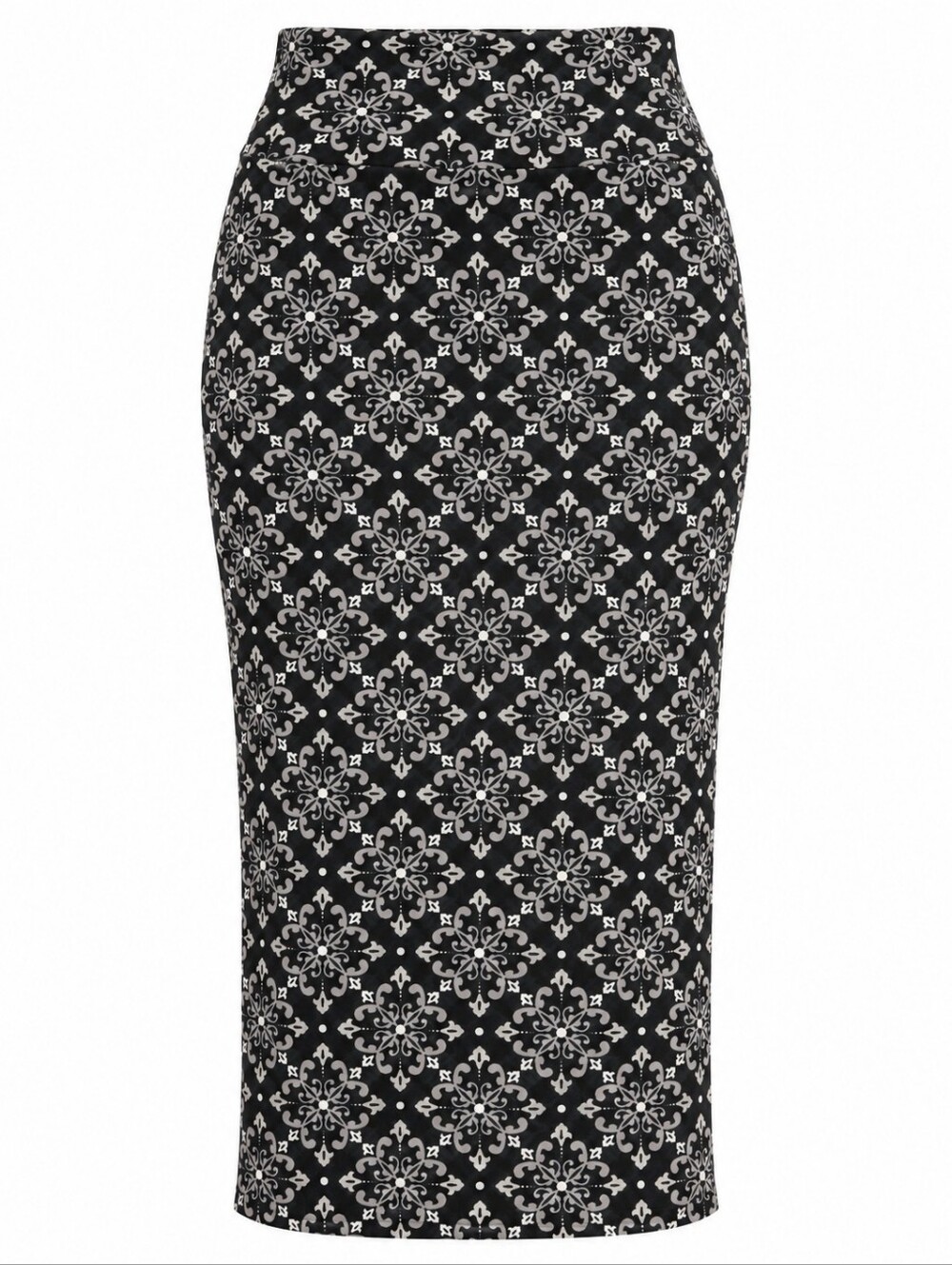 LULAROE | Ivy Black Gray Ivory Damask Medallion Liverpool Midi Pencil Skirt | L
